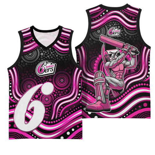 Sydney Sixers Cricket Basketball Jersey Australian Cricket Mascot - Modern Indigenous Style