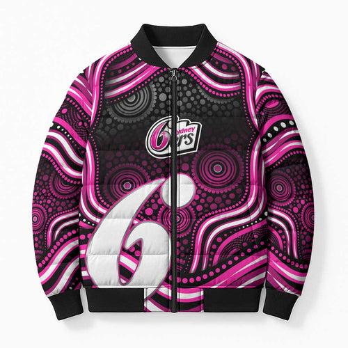Sydney Sixers Cricket Bomber Puffer Jacket Australian Cricket Mascot - Modern Indigenous Style