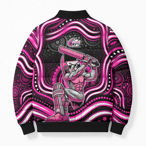 Sydney Sixers Cricket Bomber Puffer Jacket Australian Cricket Mascot - Modern Indigenous Style