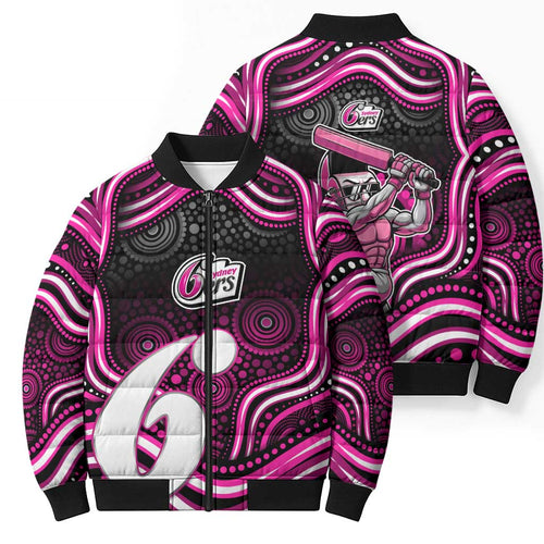 Sydney Sixers Cricket Bomber Puffer Jacket Australian Cricket Mascot - Modern Indigenous Style