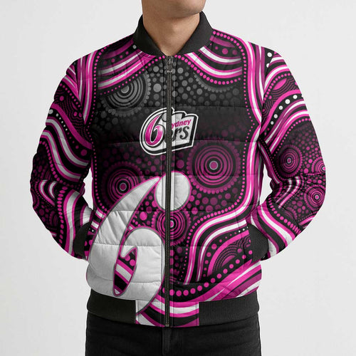 Sydney Sixers Cricket Bomber Puffer Jacket Australian Cricket Mascot - Modern Indigenous Style