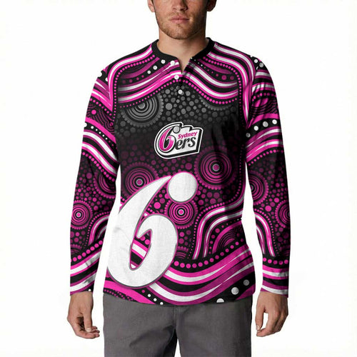 Sydney Sixers Cricket Button Sweatshirt Australian Cricket Mascot - Modern Indigenous Style