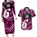Sydney Sixers Cricket Couples Matching Long Sleeve Bodycon Dress and Hawaiian Shirt Australian Cricket Mascot - Modern Indigenous Style