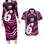 Sydney Sixers Cricket Couples Matching Long Sleeve Bodycon Dress and Hawaiian Shirt Australian Cricket Mascot - Modern Indigenous Style