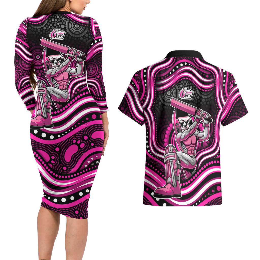 Sydney Sixers Cricket Couples Matching Long Sleeve Bodycon Dress and Hawaiian Shirt Australian Cricket Mascot - Modern Indigenous Style
