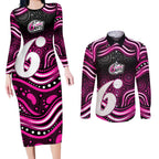 Sydney Sixers Cricket Couples Matching Long Sleeve Bodycon Dress and Long Sleeve Button Shirt Australian Cricket Mascot - Modern Indigenous Style