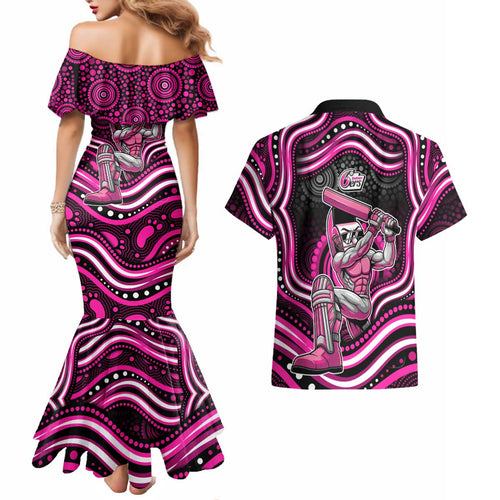 Sydney Sixers Cricket Couples Matching Mermaid Dress and Hawaiian Shirt Australian Cricket Mascot - Modern Indigenous Style