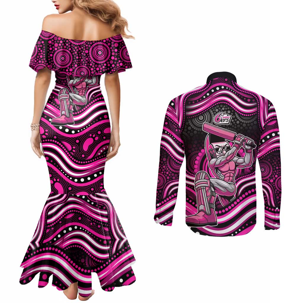 Sydney Sixers Cricket Couples Matching Mermaid Dress and Long Sleeve Button Shirt Australian Cricket Mascot - Modern Indigenous Style