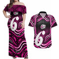 Sydney Sixers Cricket Couples Matching Off Shoulder Maxi Dress and Hawaiian Shirt Australian Cricket Mascot - Modern Indigenous Style