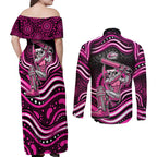 Sydney Sixers Cricket Couples Matching Off Shoulder Maxi Dress and Long Sleeve Button Shirt Australian Cricket Mascot - Modern Indigenous Style