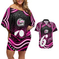 Sydney Sixers Cricket Couples Matching Off Shoulder Short Dress and Hawaiian Shirt Australian Cricket Mascot - Modern Indigenous Style