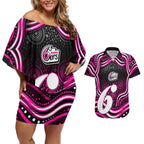 Sydney Sixers Cricket Couples Matching Off Shoulder Short Dress and Hawaiian Shirt Australian Cricket Mascot - Modern Indigenous Style