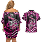 Sydney Sixers Cricket Couples Matching Off Shoulder Short Dress and Hawaiian Shirt Australian Cricket Mascot - Modern Indigenous Style