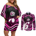 Sydney Sixers Cricket Couples Matching Off Shoulder Short Dress and Long Sleeve Button Shirt Australian Cricket Mascot - Modern Indigenous Style
