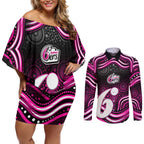Sydney Sixers Cricket Couples Matching Off Shoulder Short Dress and Long Sleeve Button Shirt Australian Cricket Mascot - Modern Indigenous Style