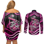 Sydney Sixers Cricket Couples Matching Off Shoulder Short Dress and Long Sleeve Button Shirt Australian Cricket Mascot - Modern Indigenous Style