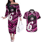 Sydney Sixers Cricket Couples Matching Off The Shoulder Long Sleeve Dress and Hawaiian Shirt Australian Cricket Mascot - Modern Indigenous Style