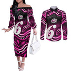 Sydney Sixers Cricket Couples Matching Off The Shoulder Long Sleeve Dress and Long Sleeve Button Shirt Australian Cricket Mascot - Modern Indigenous Style