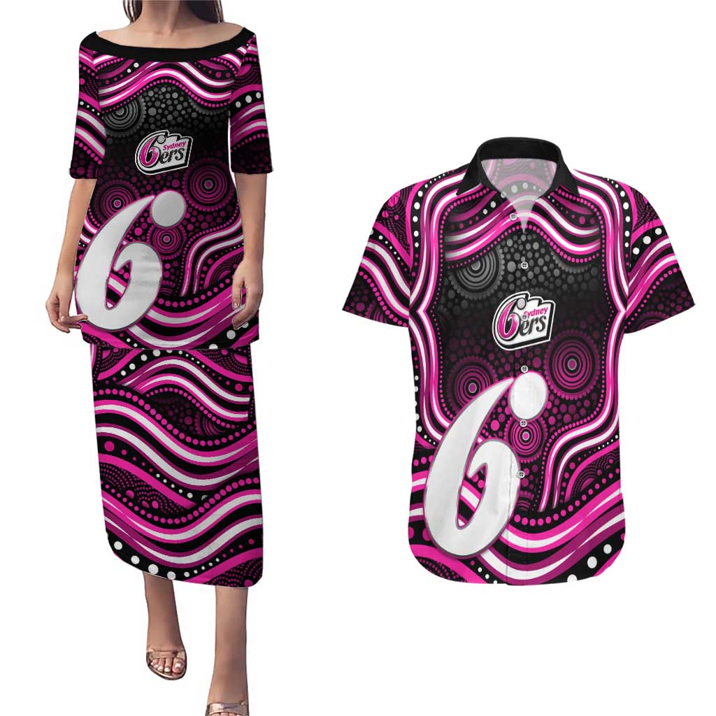 Sydney Sixers Cricket Couples Matching Puletasi and Hawaiian Shirt Australian Cricket Mascot - Modern Indigenous Style