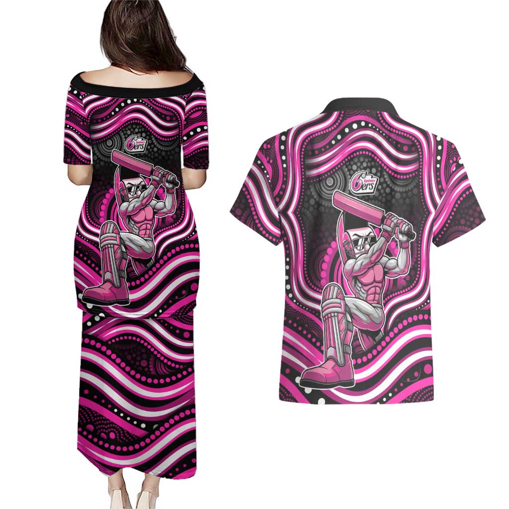 Sydney Sixers Cricket Couples Matching Puletasi and Hawaiian Shirt Australian Cricket Mascot - Modern Indigenous Style