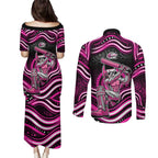 Sydney Sixers Cricket Couples Matching Puletasi and Long Sleeve Button Shirt Australian Cricket Mascot - Modern Indigenous Style