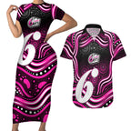 Sydney Sixers Cricket Couples Matching Short Sleeve Bodycon Dress and Hawaiian Shirt Australian Cricket Mascot - Modern Indigenous Style