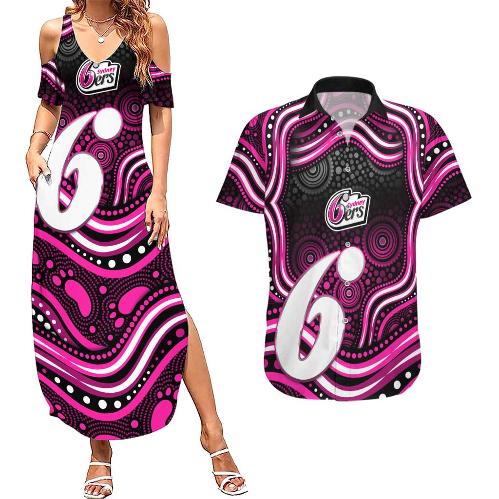 Sydney Sixers Cricket Couples Matching Summer Maxi Dress and Hawaiian Shirt Australian Cricket Mascot - Modern Indigenous Style