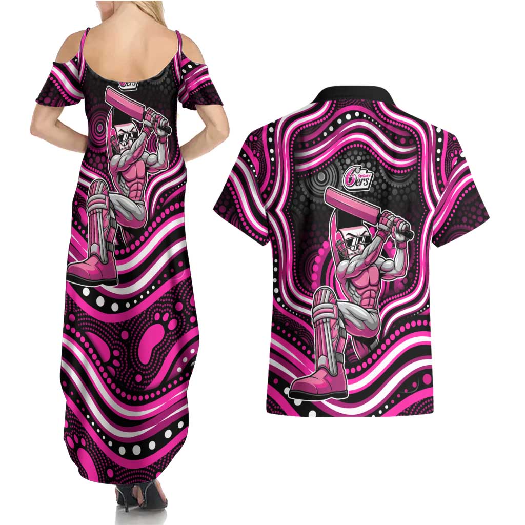Sydney Sixers Cricket Couples Matching Summer Maxi Dress and Hawaiian Shirt Australian Cricket Mascot - Modern Indigenous Style