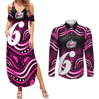 Sydney Sixers Cricket Couples Matching Summer Maxi Dress and Long Sleeve Button Shirt Australian Cricket Mascot - Modern Indigenous Style