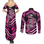 Sydney Sixers Cricket Couples Matching Summer Maxi Dress and Long Sleeve Button Shirt Australian Cricket Mascot - Modern Indigenous Style