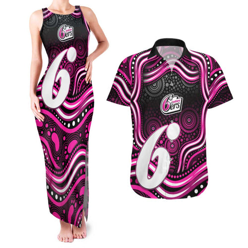 Sydney Sixers Cricket Couples Matching Tank Maxi Dress and Hawaiian Shirt Australian Cricket Mascot - Modern Indigenous Style