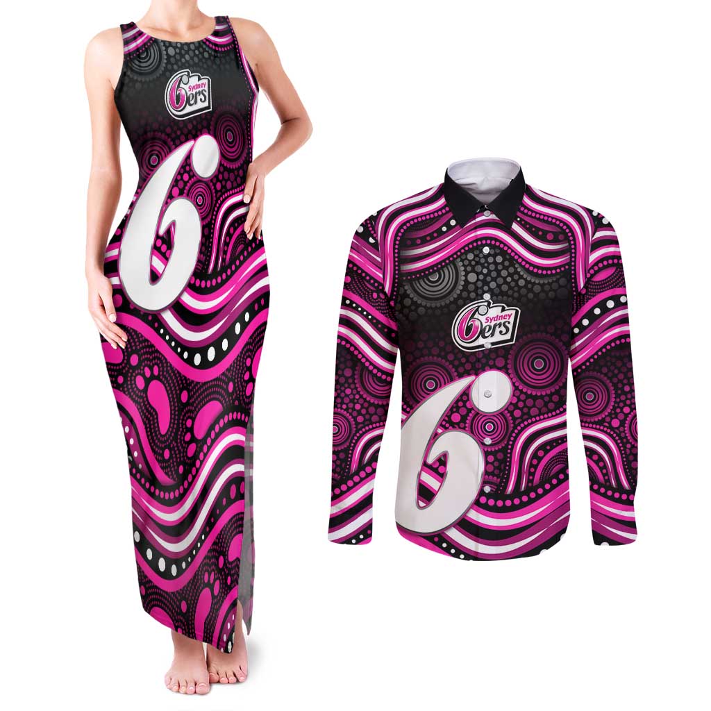 Sydney Sixers Cricket Couples Matching Tank Maxi Dress and Long Sleeve Button Shirt Australian Cricket Mascot - Modern Indigenous Style