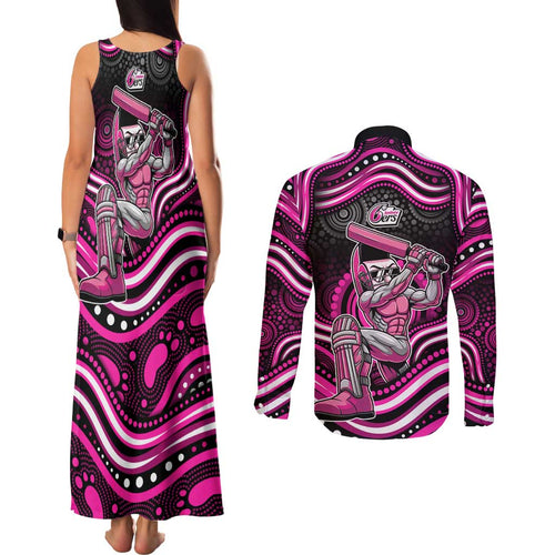 Sydney Sixers Cricket Couples Matching Tank Maxi Dress and Long Sleeve Button Shirt Australian Cricket Mascot - Modern Indigenous Style