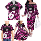 Sydney Sixers Cricket Family Matching Off The Shoulder Long Sleeve Dress and Hawaiian Shirt Australian Cricket Mascot - Modern Indigenous Style