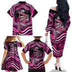 Sydney Sixers Cricket Family Matching Off The Shoulder Long Sleeve Dress and Hawaiian Shirt Australian Cricket Mascot - Modern Indigenous Style