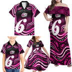Sydney Sixers Cricket Family Matching Off Shoulder Maxi Dress and Hawaiian Shirt Australian Cricket Mascot - Modern Indigenous Style