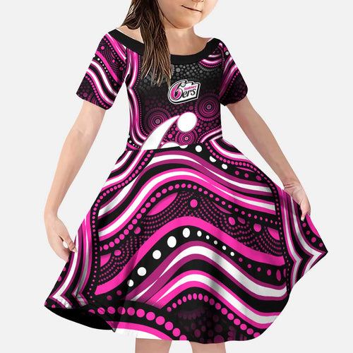 Sydney Sixers Cricket Family Matching Off Shoulder Maxi Dress and Hawaiian Shirt Australian Cricket Mascot - Modern Indigenous Style