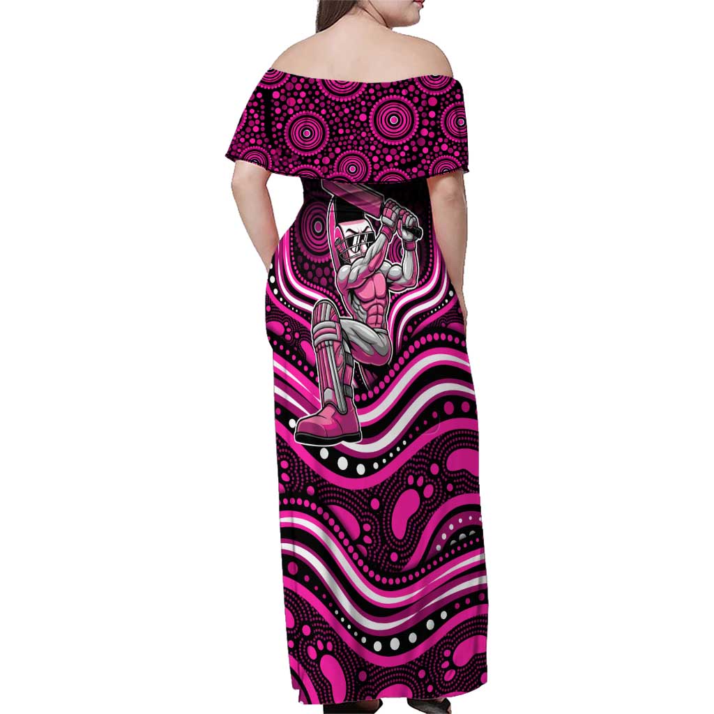 Sydney Sixers Cricket Family Matching Off Shoulder Maxi Dress and Hawaiian Shirt Australian Cricket Mascot - Modern Indigenous Style
