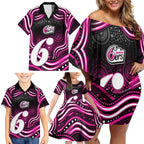 Sydney Sixers Cricket Family Matching Off Shoulder Short Dress and Hawaiian Shirt Australian Cricket Mascot - Modern Indigenous Style