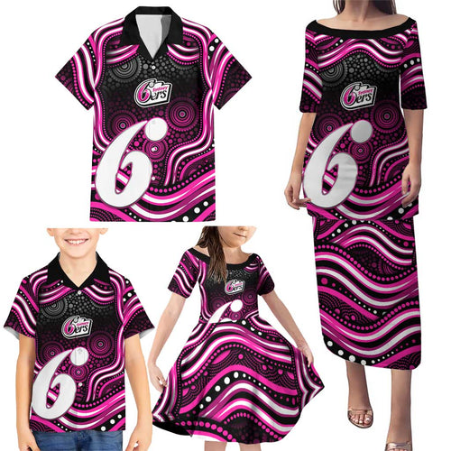 Sydney Sixers Cricket Family Matching Puletasi and Hawaiian Shirt Australian Cricket Mascot - Modern Indigenous Style