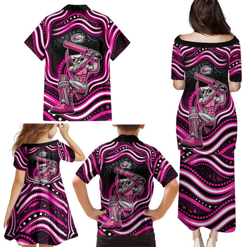 Sydney Sixers Cricket Family Matching Puletasi and Hawaiian Shirt Australian Cricket Mascot - Modern Indigenous Style