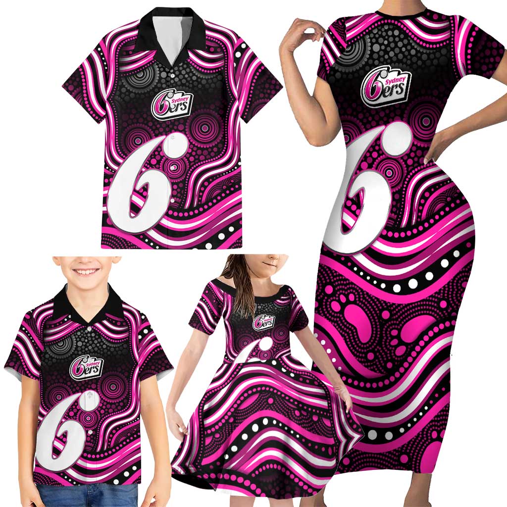 Sydney Sixers Cricket Family Matching Short Sleeve Bodycon Dress and Hawaiian Shirt Australian Cricket Mascot - Modern Indigenous Style