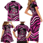 Sydney Sixers Cricket Family Matching Short Sleeve Bodycon Dress and Hawaiian Shirt Australian Cricket Mascot - Modern Indigenous Style