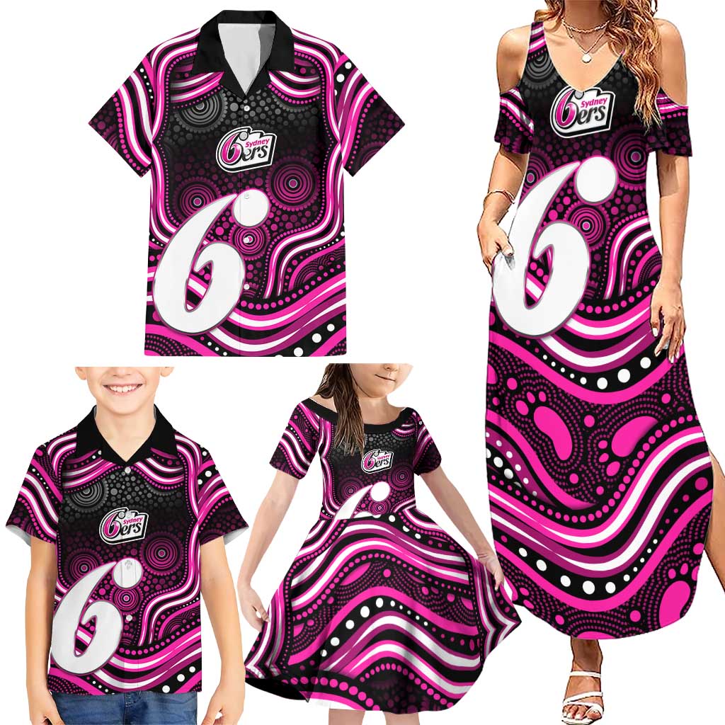 Sydney Sixers Cricket Family Matching Summer Maxi Dress and Hawaiian Shirt Australian Cricket Mascot - Modern Indigenous Style