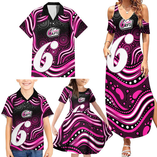Sydney Sixers Cricket Family Matching Summer Maxi Dress and Hawaiian Shirt Australian Cricket Mascot - Modern Indigenous Style