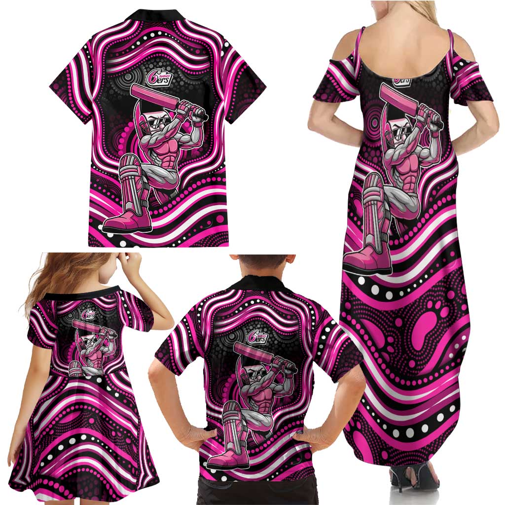 Sydney Sixers Cricket Family Matching Summer Maxi Dress and Hawaiian Shirt Australian Cricket Mascot - Modern Indigenous Style