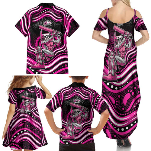 Sydney Sixers Cricket Family Matching Summer Maxi Dress and Hawaiian Shirt Australian Cricket Mascot - Modern Indigenous Style