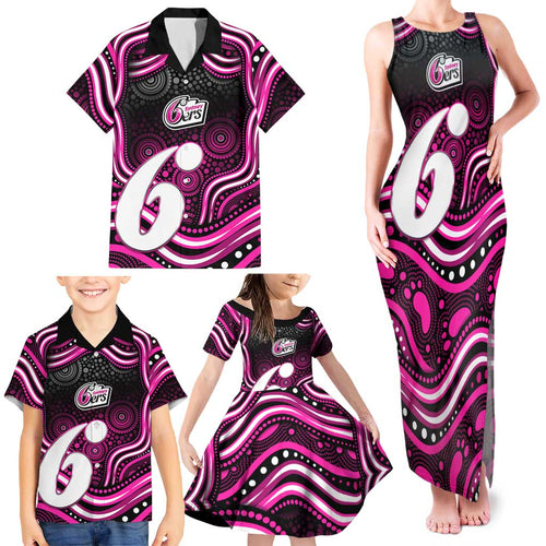 Sydney Sixers Cricket Family Matching Tank Maxi Dress and Hawaiian Shirt Australian Cricket Mascot - Modern Indigenous Style