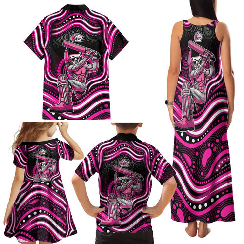 Sydney Sixers Cricket Family Matching Tank Maxi Dress and Hawaiian Shirt Australian Cricket Mascot - Modern Indigenous Style