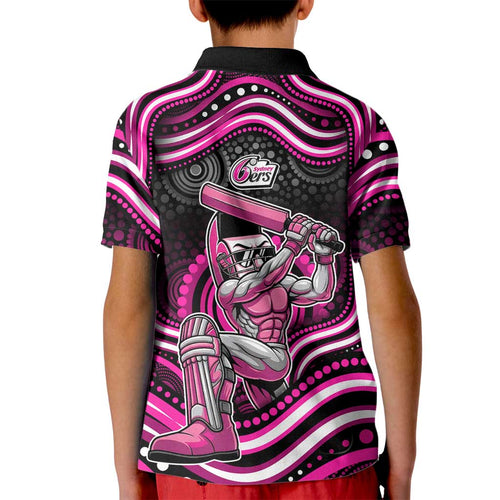 Sydney Sixers Cricket Kid Polo Shirt Australian Cricket Mascot - Modern Indigenous Style